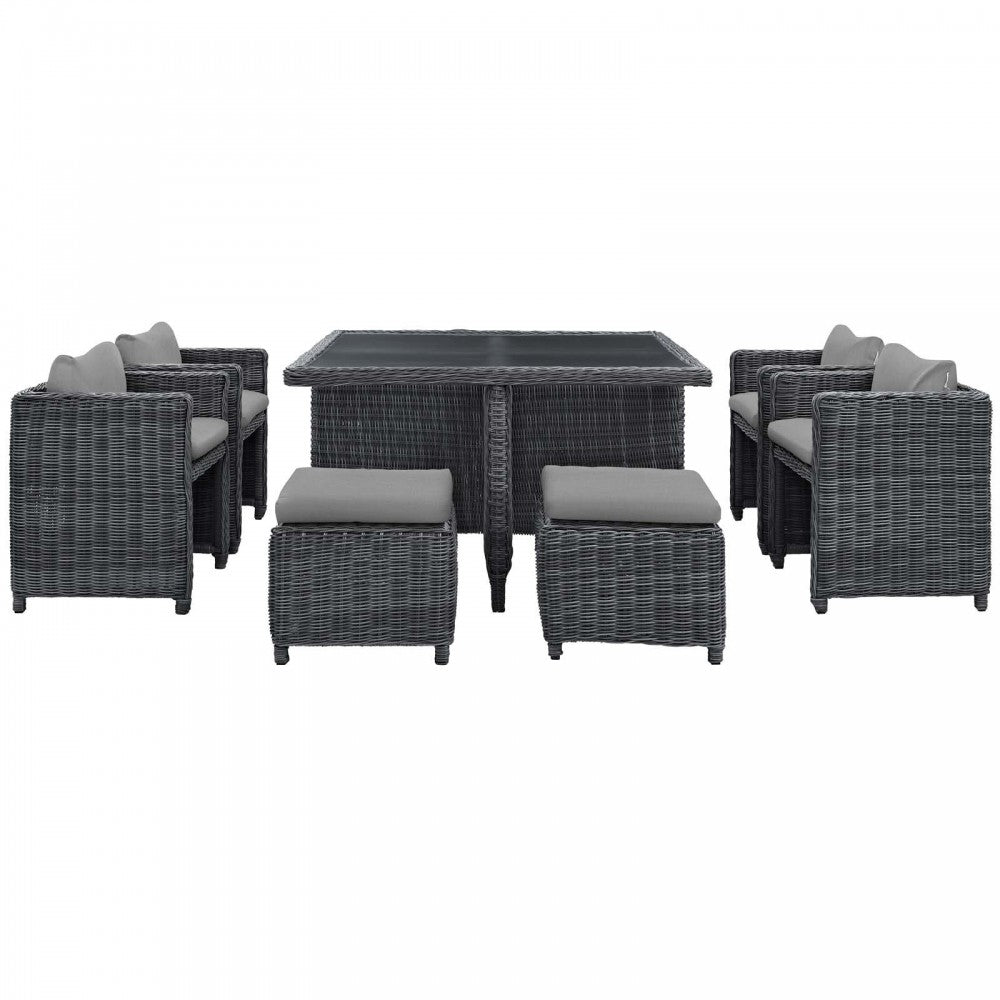 Summon 9 Piece Outdoor Patio Sunbrella Dining Set, Canvas Gray, EEI-1947-GRY-GRY-SET
