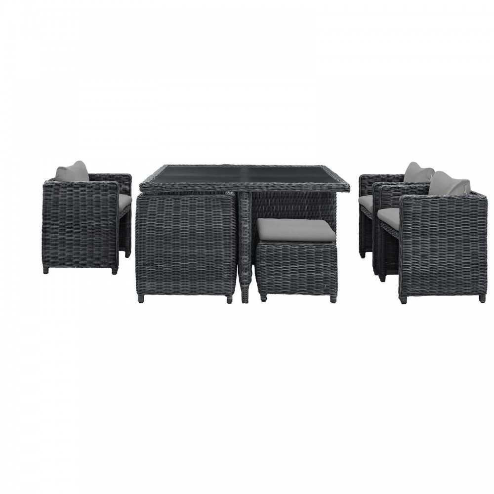 Summon 9 Piece Outdoor Patio Sunbrella Dining Set, Canvas Gray, EEI-1947-GRY-GRY-SET