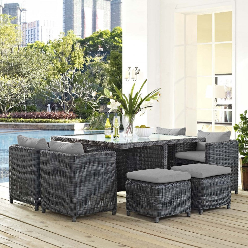 Summon 9 Piece Outdoor Patio Sunbrella Dining Set, Canvas Gray, EEI-1947-GRY-GRY-SET