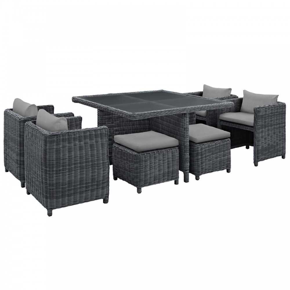 Summon 9 Piece Outdoor Patio Sunbrella Dining Set, Canvas Gray, EEI-1947-GRY-GRY-SET