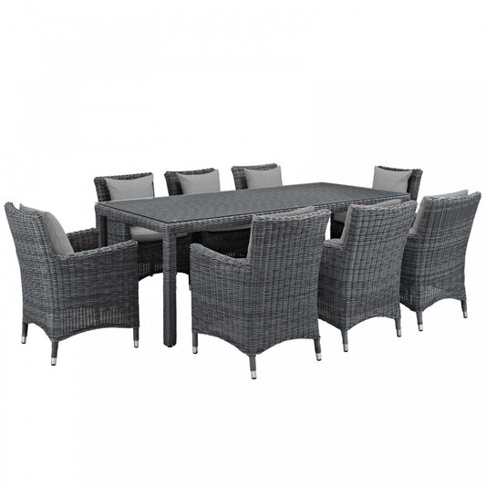 Summon 9 Piece Outdoor Patio Sunbrella Dining Set, Canvas Gray, EEI-2331-GRY-GRY-SET