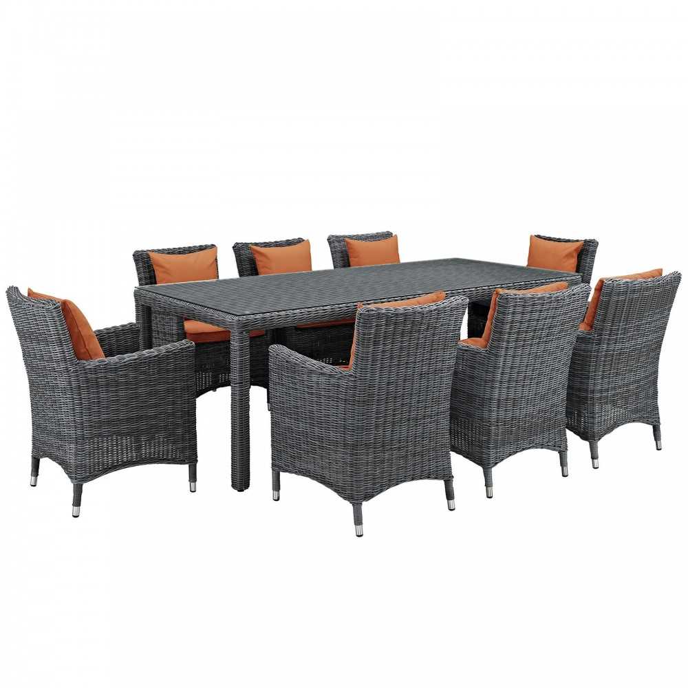 Summon 9 Piece Outdoor Patio Sunbrella Dining Set, Canvas Tuscan