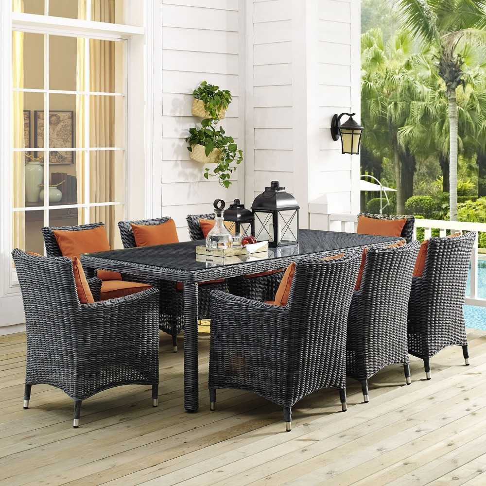 Summon 9 Piece Outdoor Patio Sunbrella Dining Set, Canvas Tuscan
