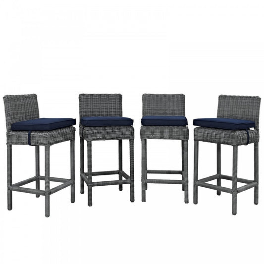 Summon Bar Stool Outdoor Patio Sunbrella Set of 4, Canvas Navy