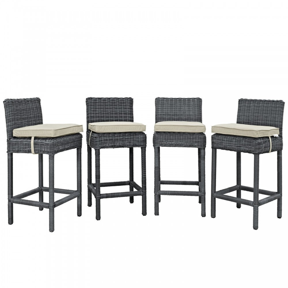 Summon Bar Stool Outdoor Patio Sunbrella Set of 4, Antique Canvas Beige