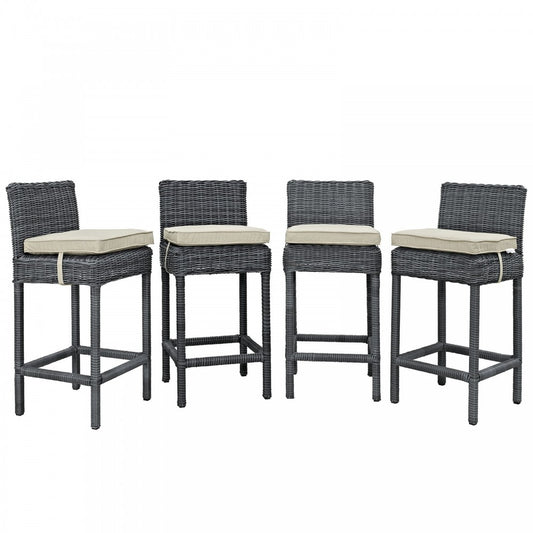 Summon Bar Stool Outdoor Patio Sunbrella Set of 4, Antique Canvas Beige