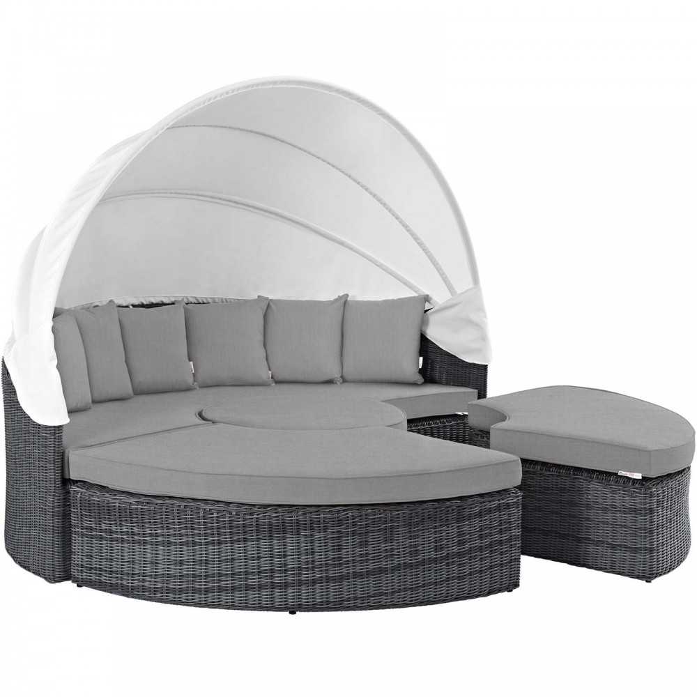 Summon Canopy Outdoor Patio Sunbrella Daybed, Canvas Gray