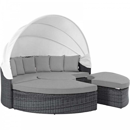 Summon Canopy Outdoor Patio Sunbrella Daybed, Canvas Gray