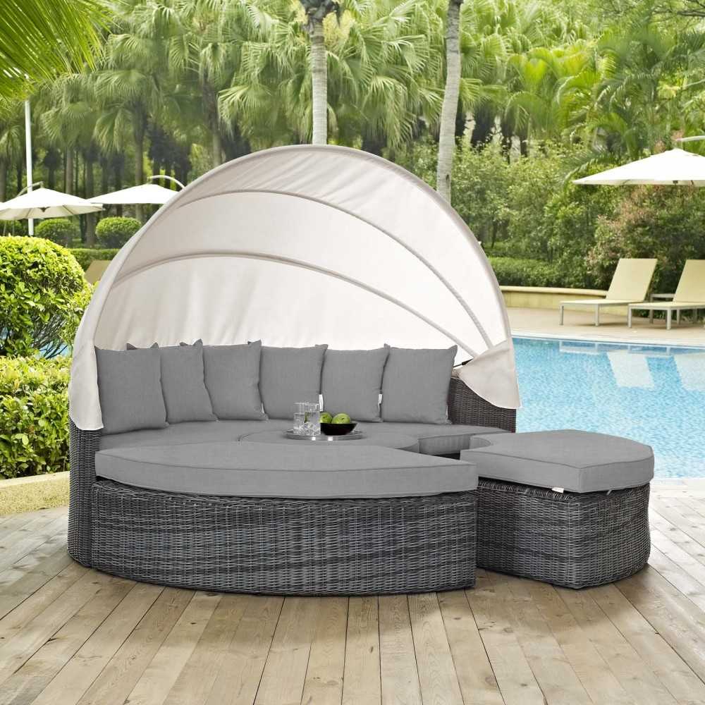 Summon Canopy Outdoor Patio Sunbrella Daybed, Canvas Gray