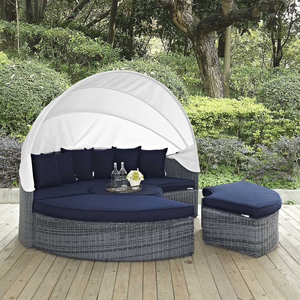 Summon Canopy Outdoor Patio Sunbrella Daybed, Canvas Navy