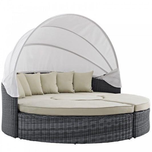 Summon Canopy Outdoor Patio Sunbrella Daybed, Antique Canvas Beige