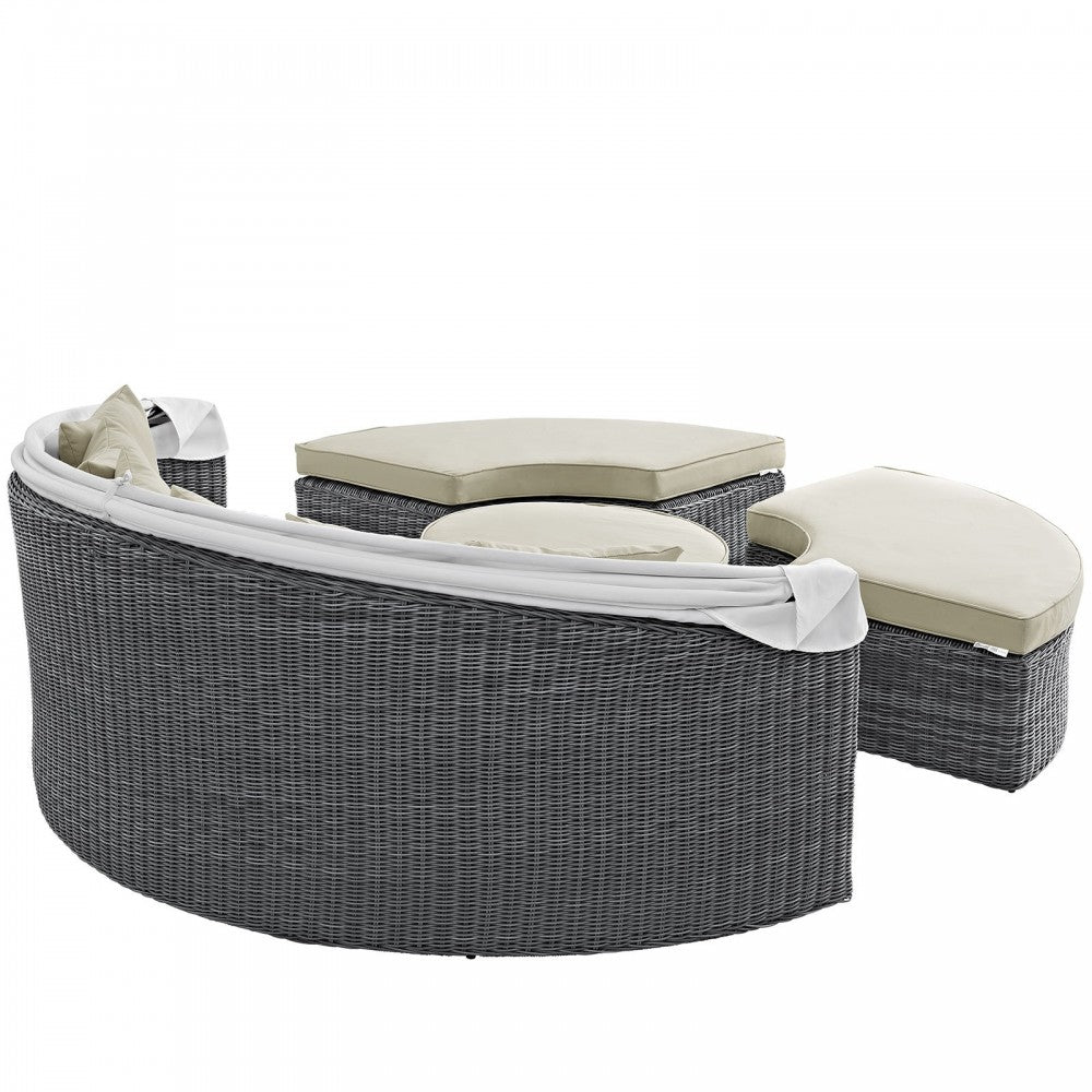 Summon Canopy Outdoor Patio Sunbrella Daybed, Antique Canvas Beige