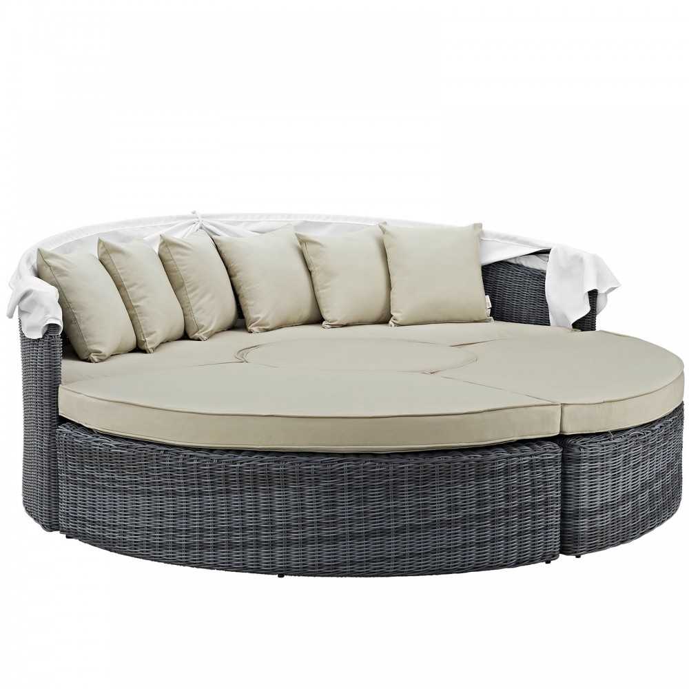 Summon Canopy Outdoor Patio Sunbrella Daybed, Antique Canvas Beige