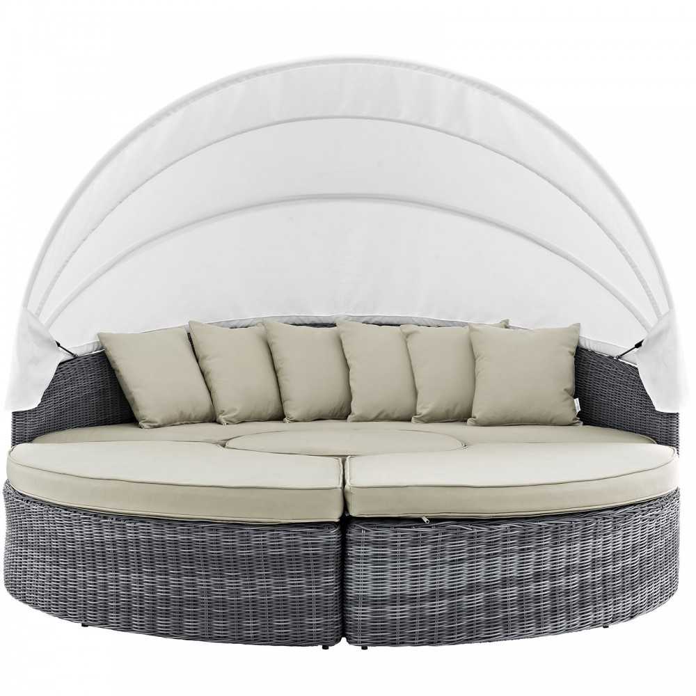Summon Canopy Outdoor Patio Sunbrella Daybed, Antique Canvas Beige