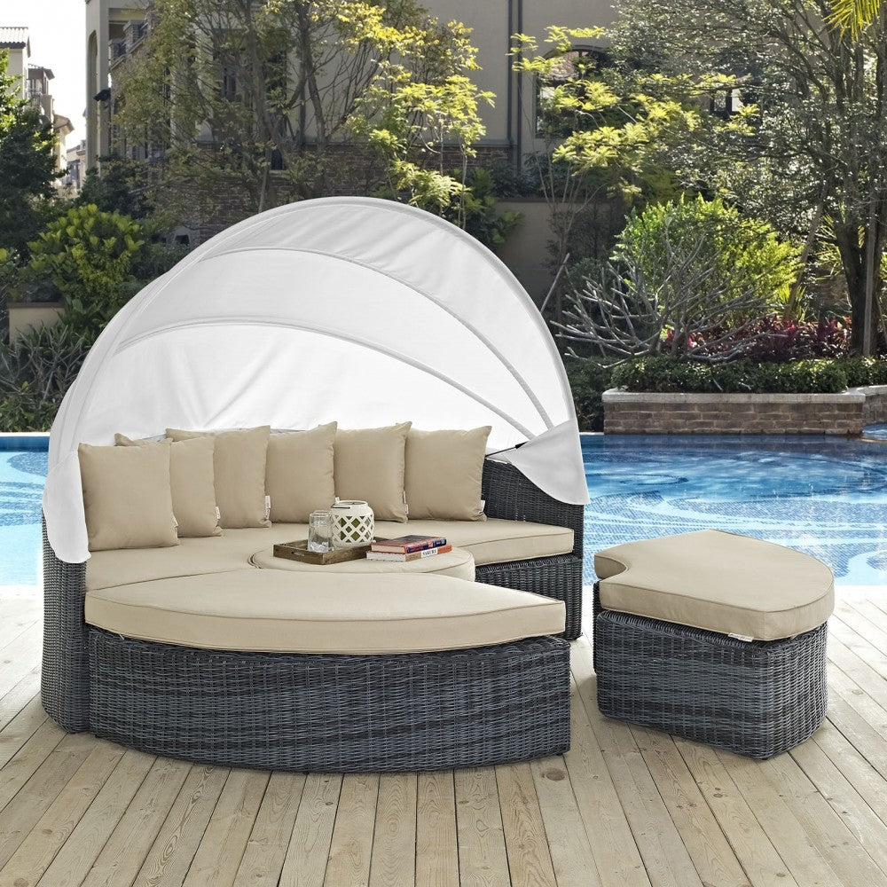 Summon Canopy Outdoor Patio Sunbrella Daybed, Antique Canvas Beige