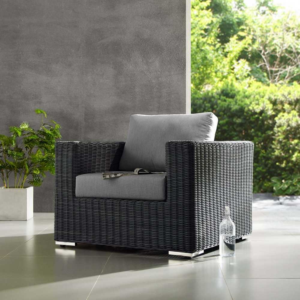 Summon Outdoor Patio Fabric Sunbrella Armchair, Canvas Gray