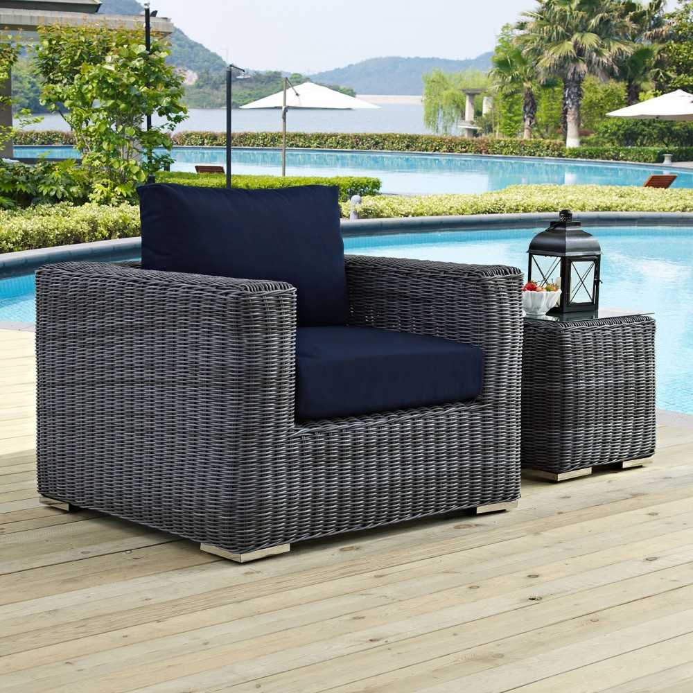 Summon Outdoor Patio Fabric Sunbrella Armchair, Canvas Navy