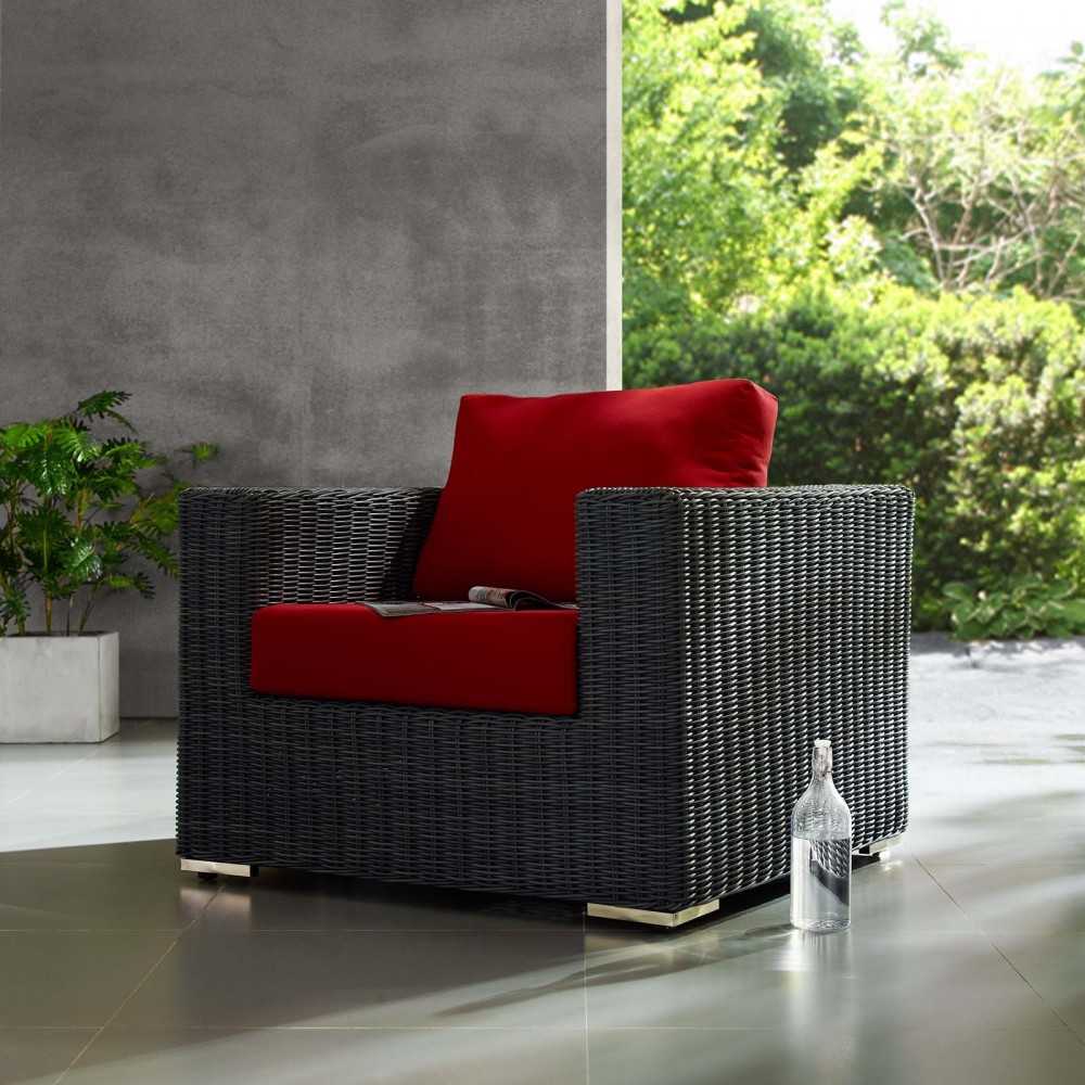 Summon Outdoor Patio Fabric Sunbrella Armchair, Canvas Red