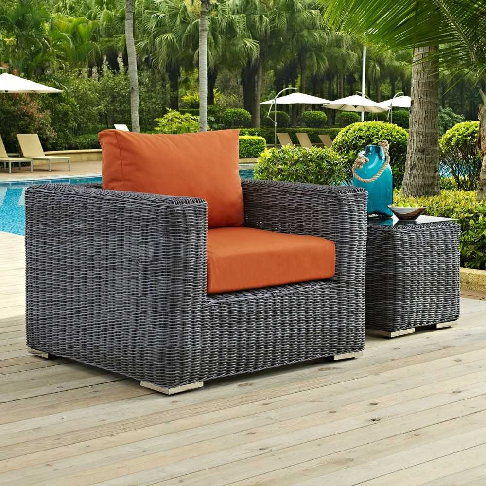 Summon Outdoor Patio Fabric Sunbrella Armchair, Canvas Tuscan