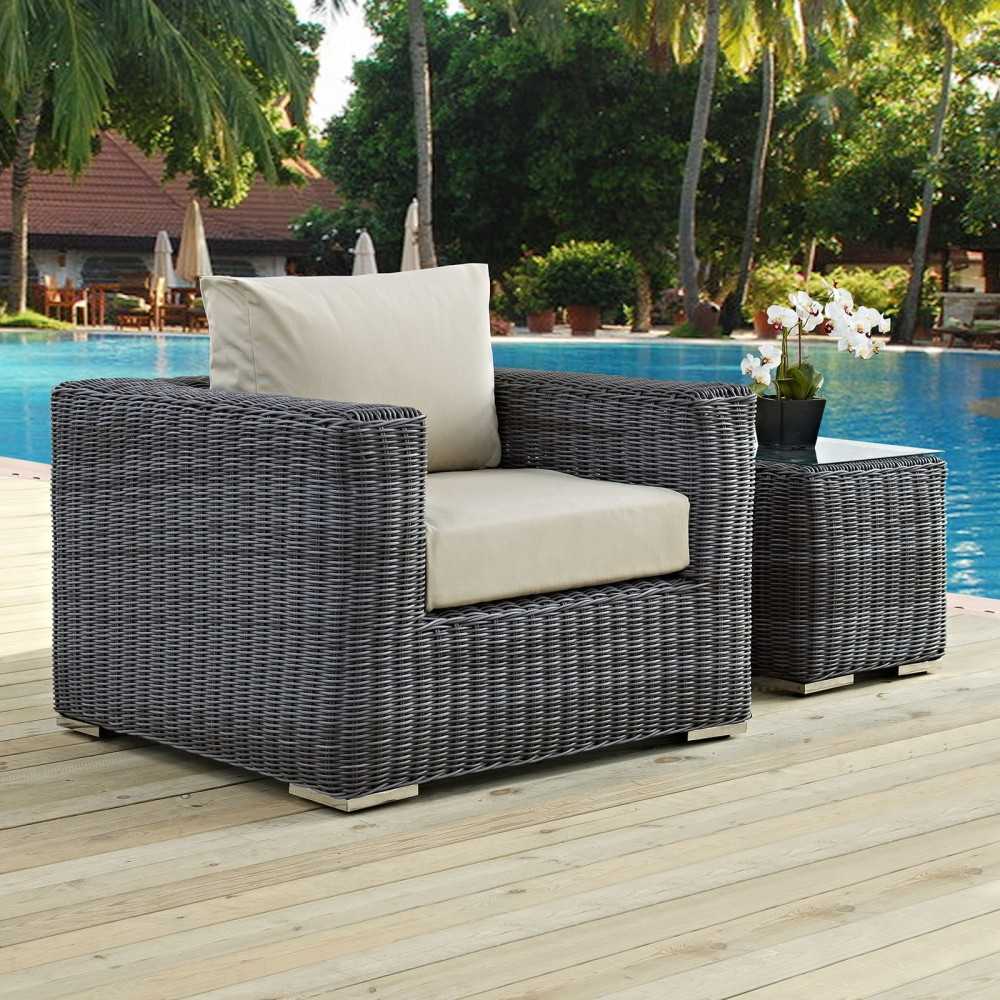 Summon Outdoor Patio Fabric Sunbrella Armchair, Canvas Antique Beige