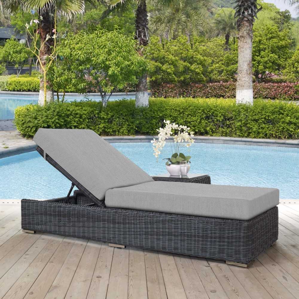 Summon Outdoor Patio Sunbrella Chaise Lounge, Canvas Gray