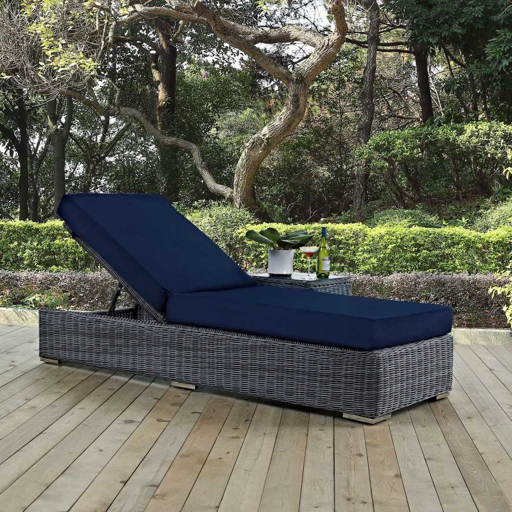 Summon Outdoor Patio Sunbrella Chaise Lounge, Canvas Navy