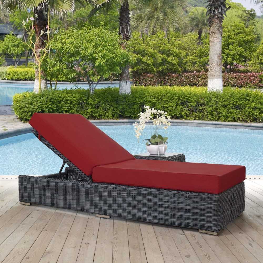 Summon Outdoor Patio Sunbrella Chaise Lounge, Canvas Red
