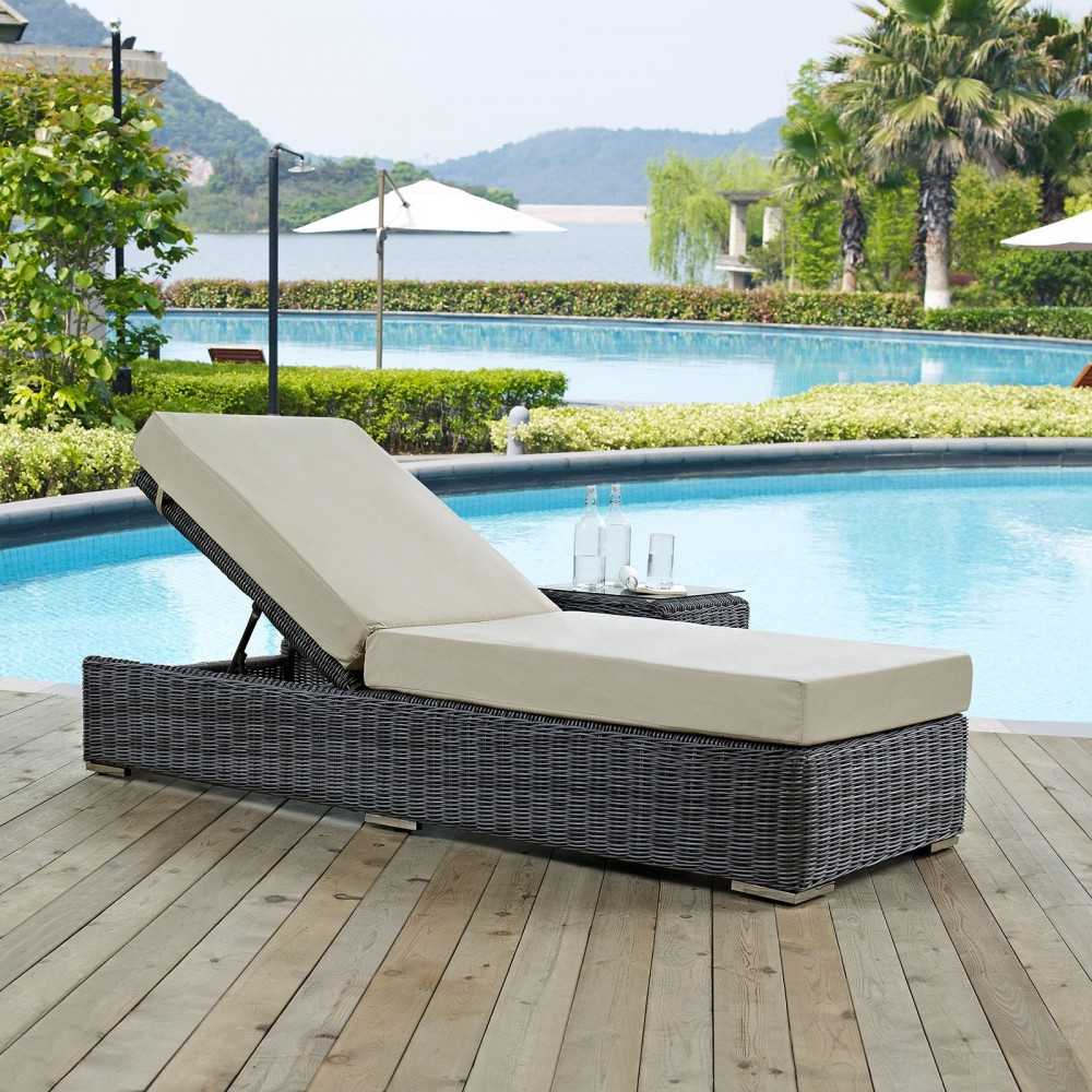 Summon Outdoor Patio Sunbrella Chaise Lounge, Canvas Antique Beige