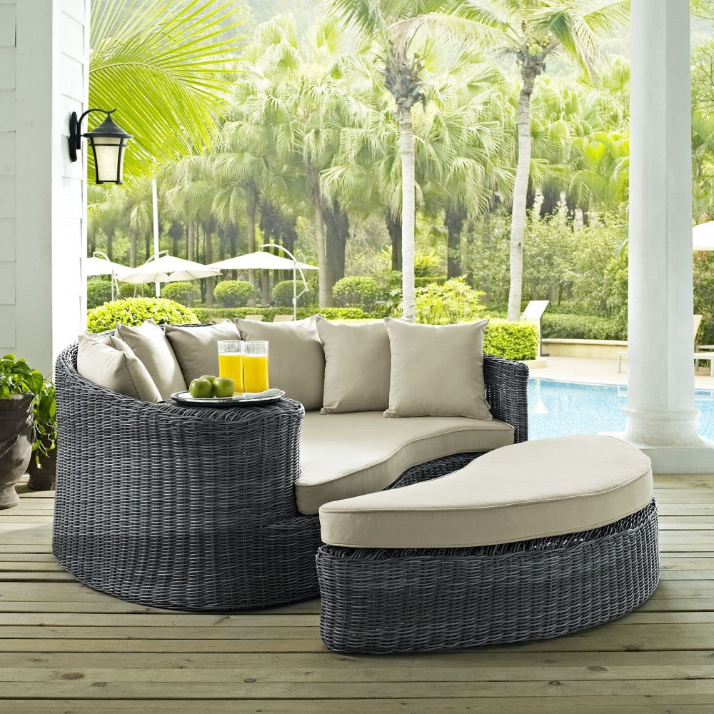 Summon Outdoor Patio Sunbrella Daybed, Antique Canvas Beige