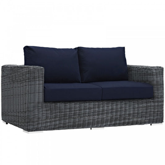 Summon Outdoor Patio Sunbrella Loveseat, Canvas Navy