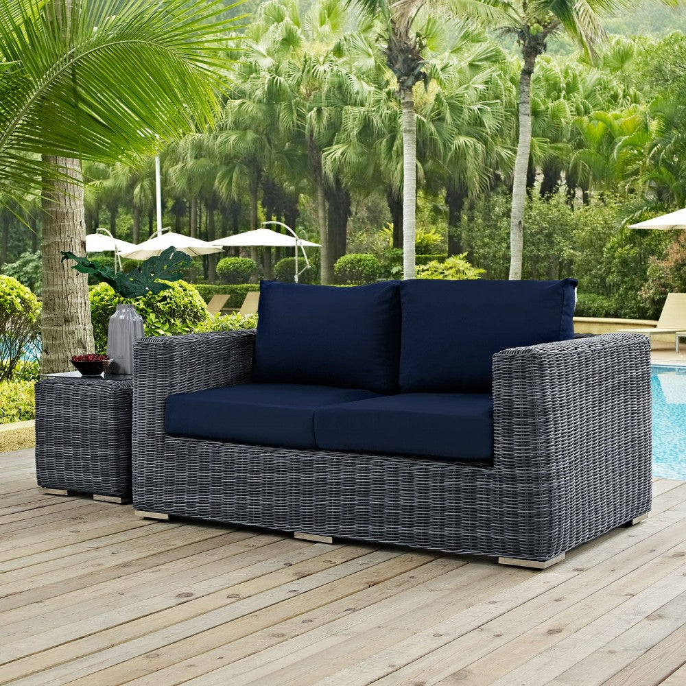 Summon Outdoor Patio Sunbrella Loveseat, Canvas Navy