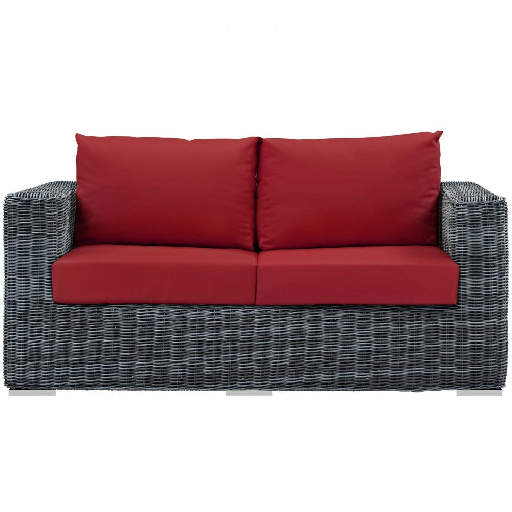 Summon Outdoor Patio Sunbrella Loveseat, Canvas Red
