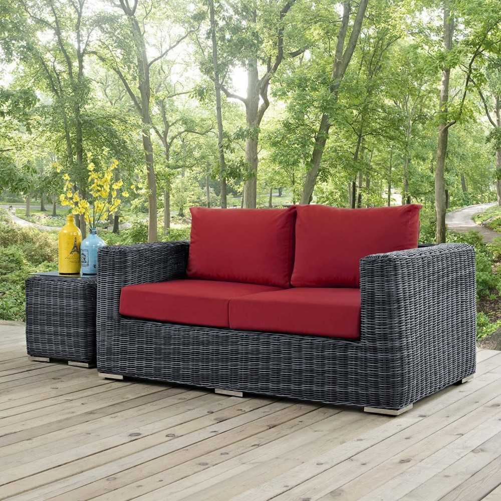 Summon Outdoor Patio Sunbrella Loveseat, Canvas Red