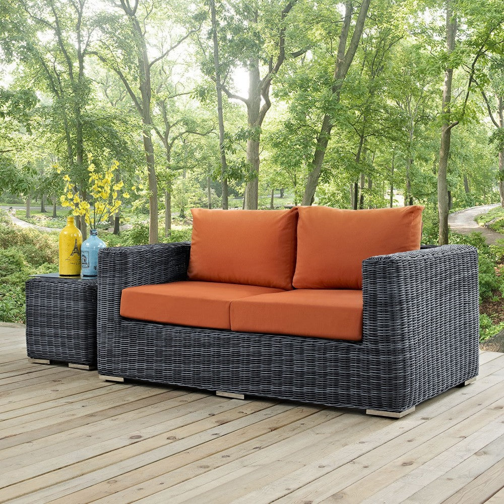 Summon Outdoor Patio Sunbrella Loveseat, Canvas Tuscan