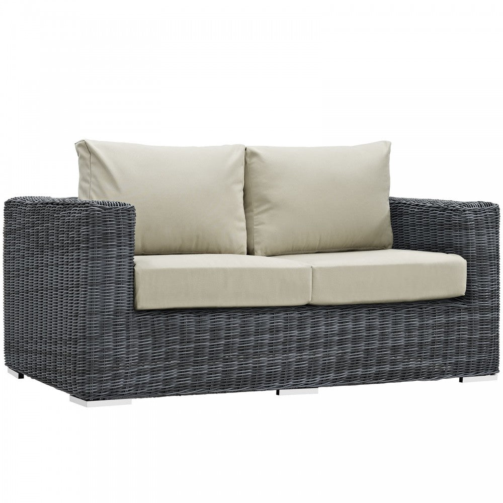 Summon Outdoor Patio Sunbrella Loveseat, Canvas Antique Beige
