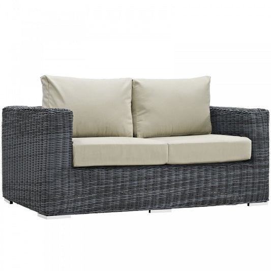 Summon Outdoor Patio Sunbrella Loveseat, Canvas Antique Beige