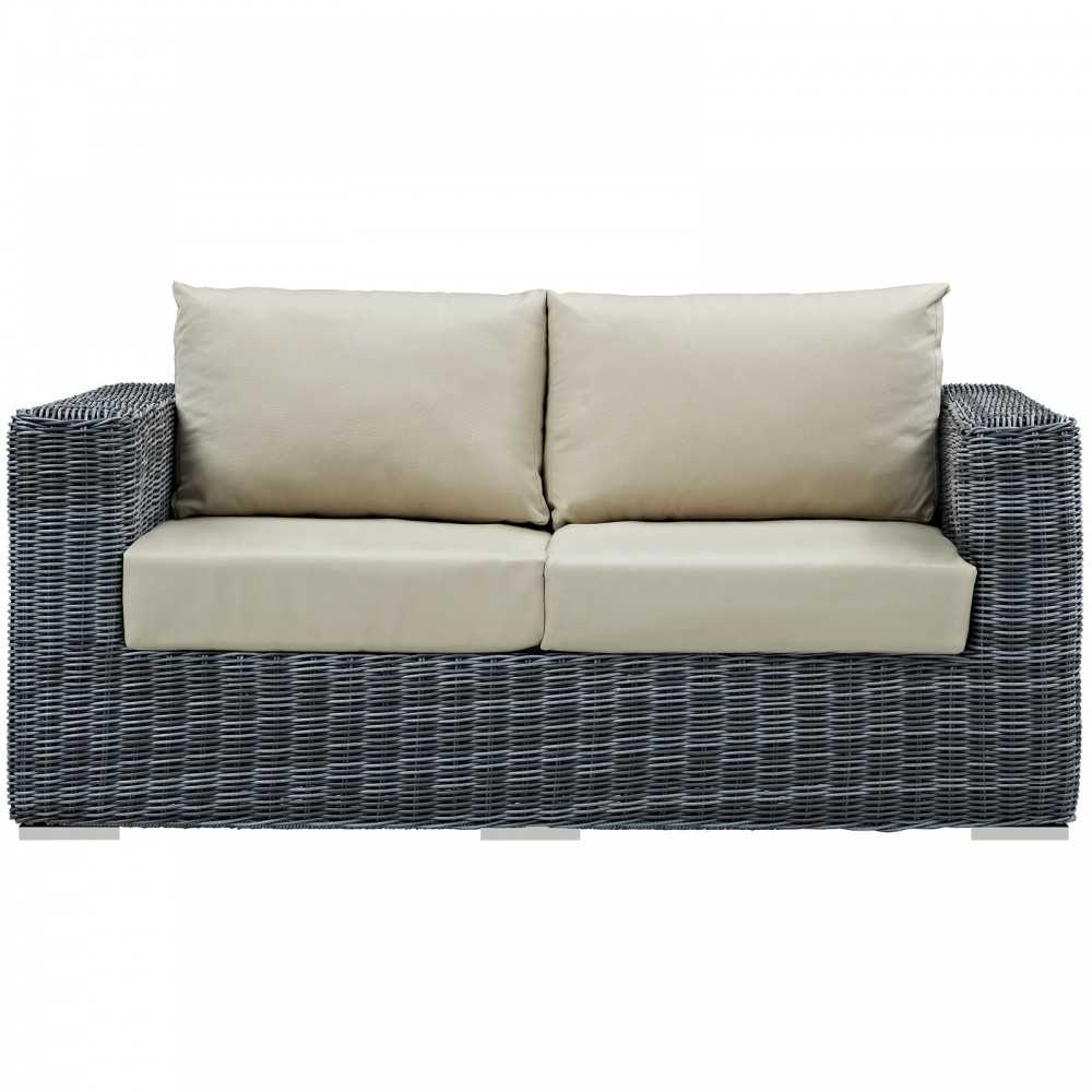 Summon Outdoor Patio Sunbrella Loveseat, Canvas Antique Beige
