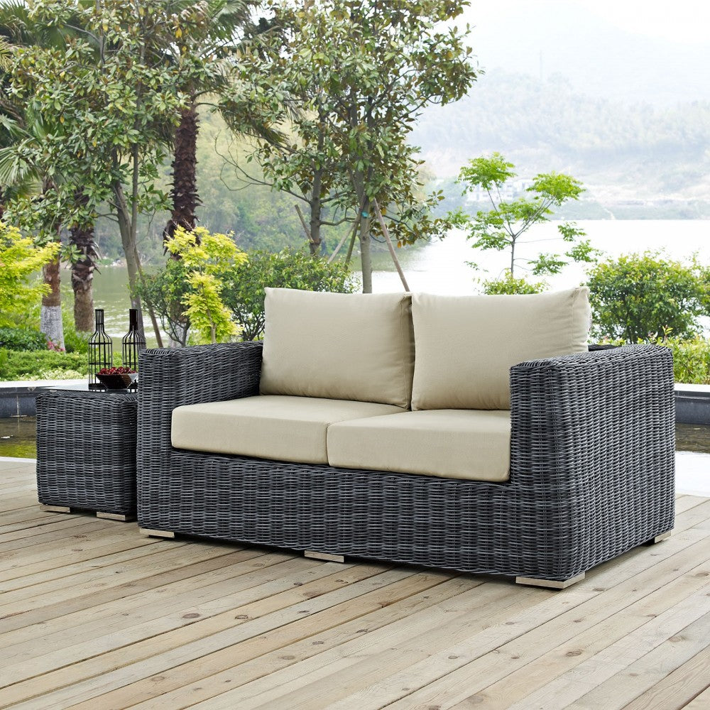 Summon Outdoor Patio Sunbrella Loveseat, Canvas Antique Beige
