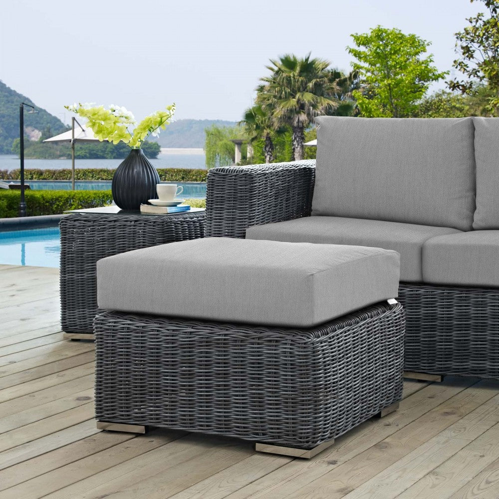 Summon Outdoor Patio Sunbrella Ottoman, Canvas Gray