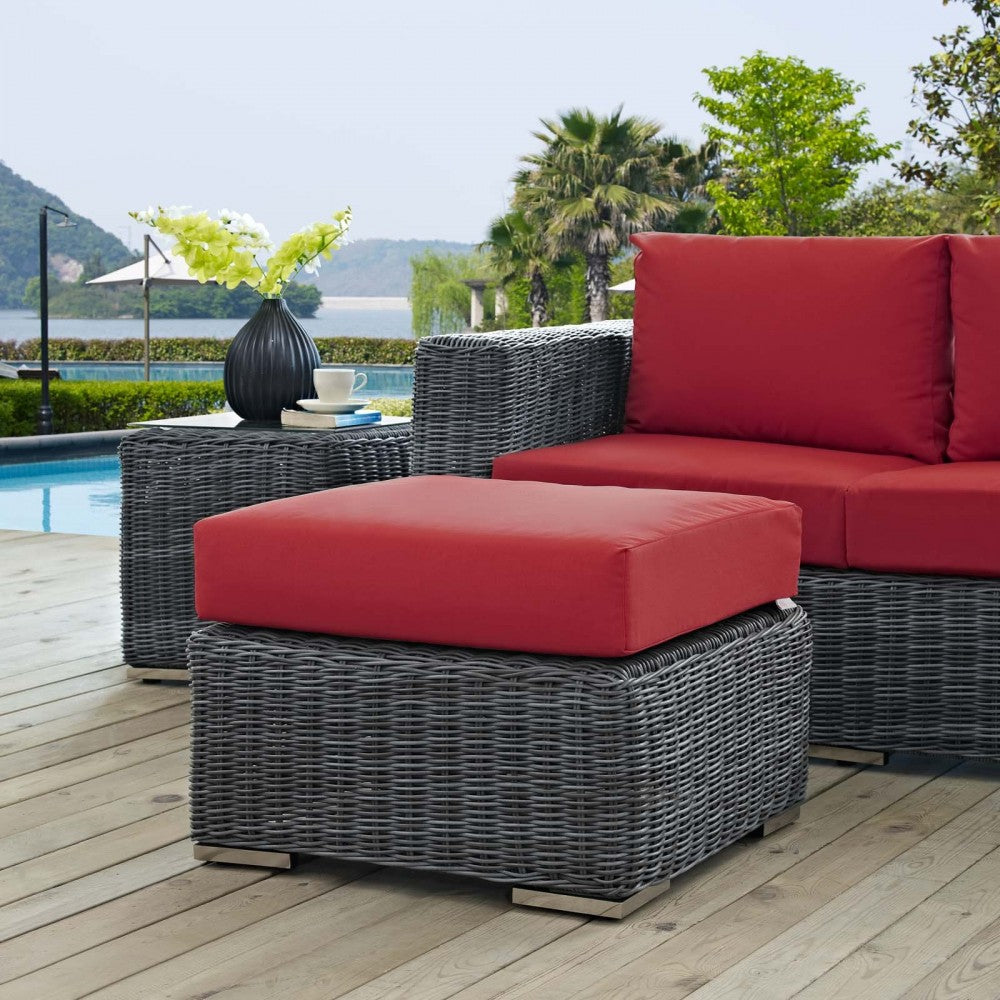 Summon Outdoor Patio Sunbrella Ottoman, Canvas Red