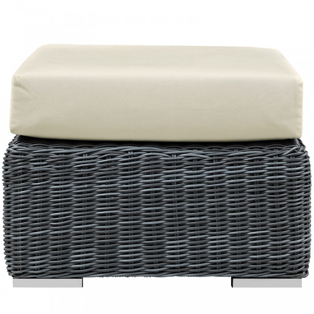Summon Outdoor Patio Sunbrella Ottoman, Canvas Antique Beige