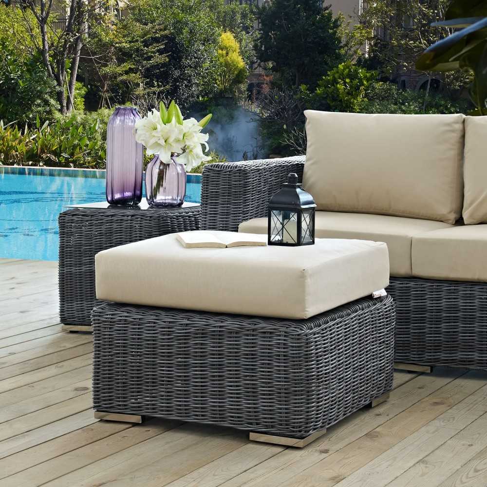 Summon Outdoor Patio Sunbrella Ottoman, Canvas Antique Beige