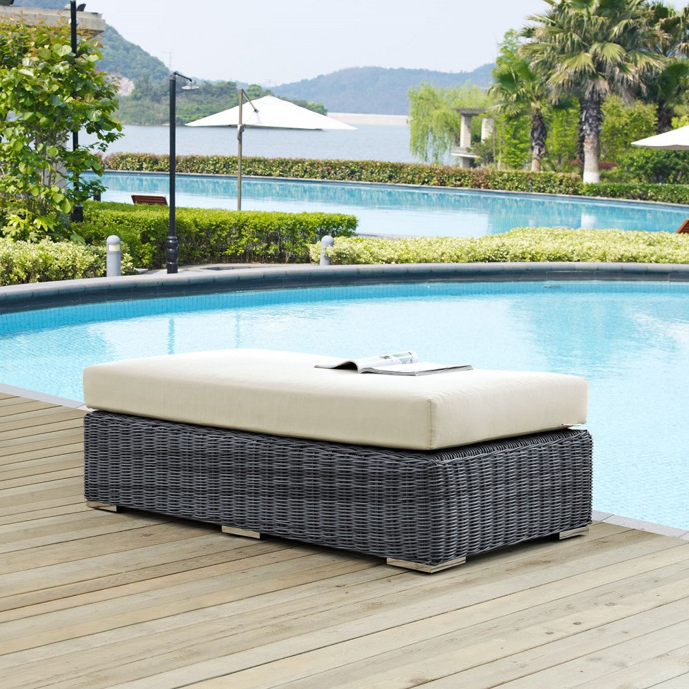 Summon Outdoor Patio Sunbrella Rectangle Ottoman, Canvas Antique Beige
