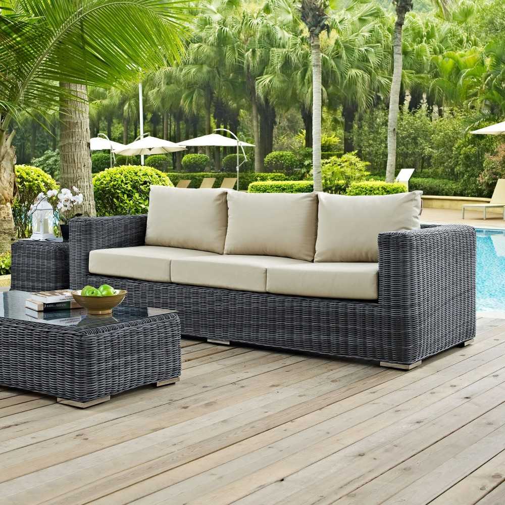 Summon Outdoor Patio Sunbrella Sofa, Canvas Antique Beige