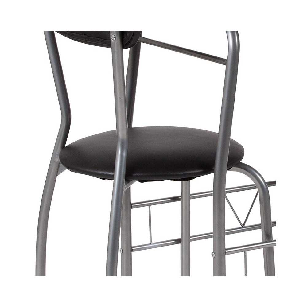 Sutton 3 Piece Space-Saver Bistro Set with Black Glass Top Table and Black Vinyl Padded Chairs