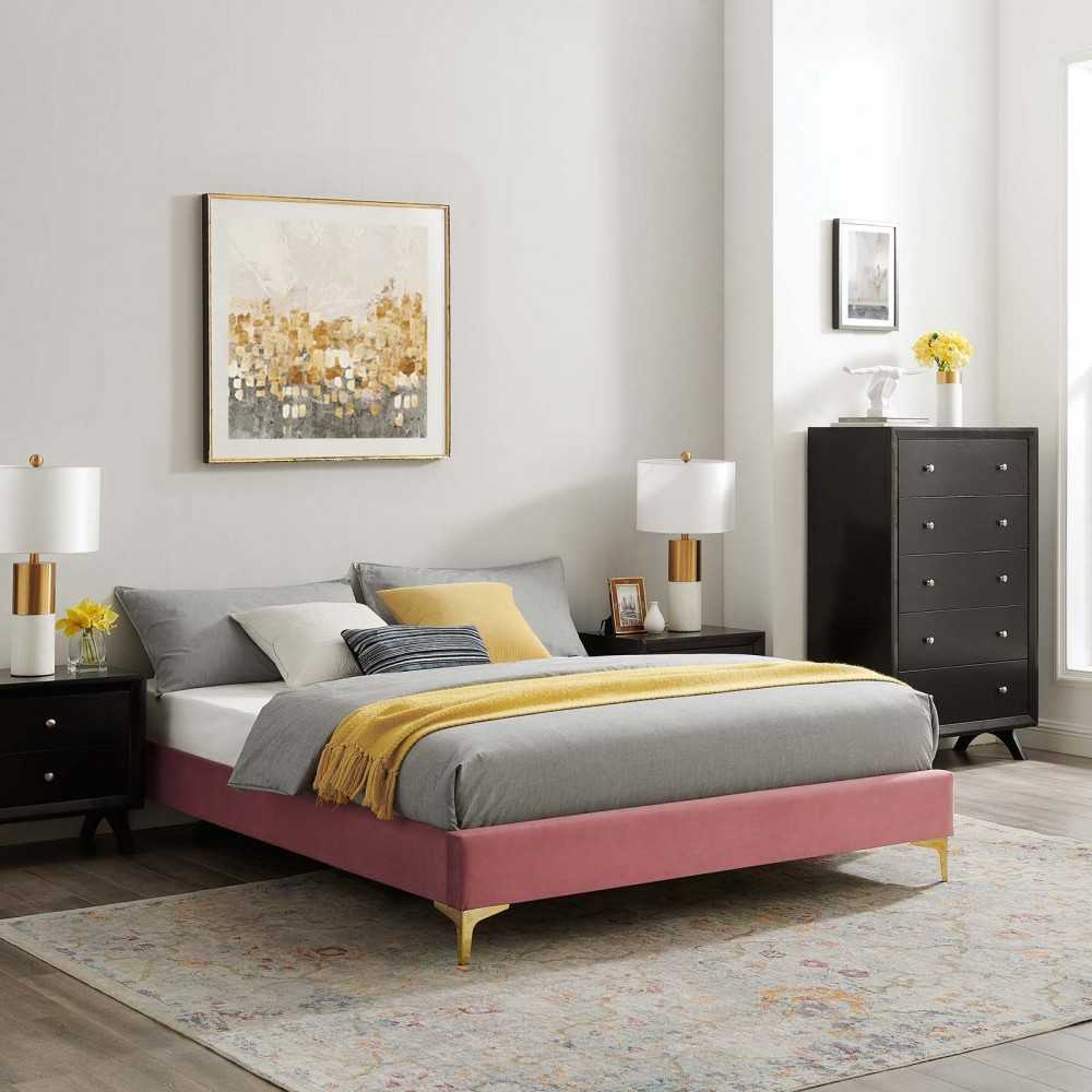 Sutton Full Performance Velvet Bed Frame, Dusty Rose