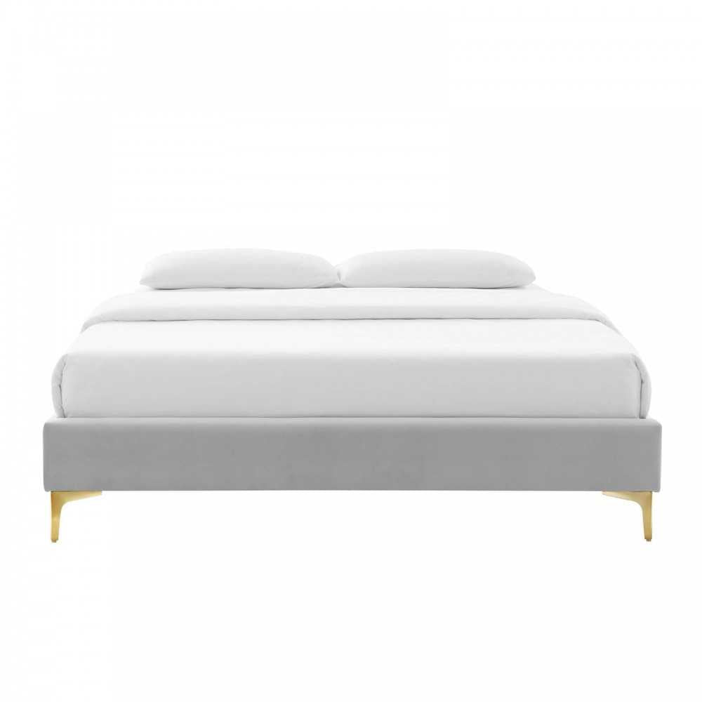 Sutton Full Performance Velvet Bed Frame, Light Gray