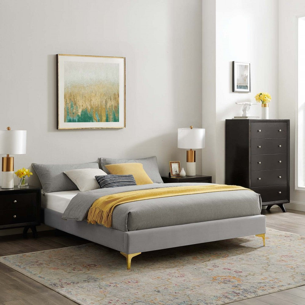 Sutton Full Performance Velvet Bed Frame, Light Gray