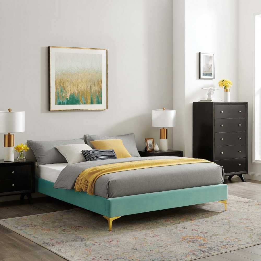 Sutton Full Performance Velvet Bed Frame, Mint