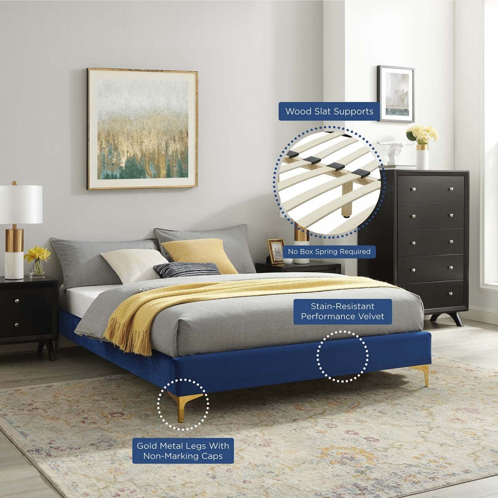 Sutton Full Performance Velvet Bed Frame, Navy